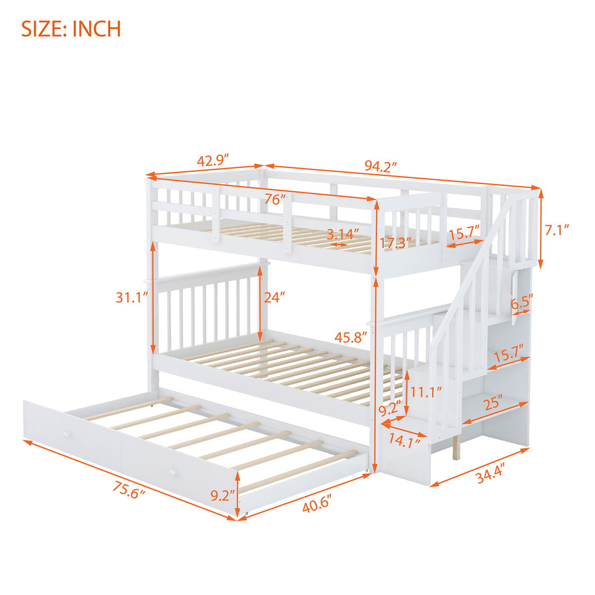 Stairway Bunk Bed With Storage And Guard Rail For Bedroom - Image 4