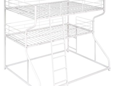 Full Long Over Twin Long Over Queen Size Triple Bunk Bed With Long And Short Ladder - White