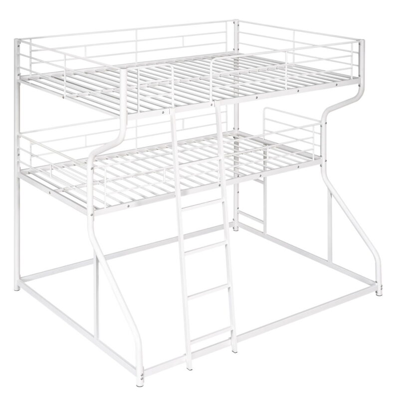 Full Long Over Twin Long Over Queen Size Triple Bunk Bed With Long And Short Ladder - White