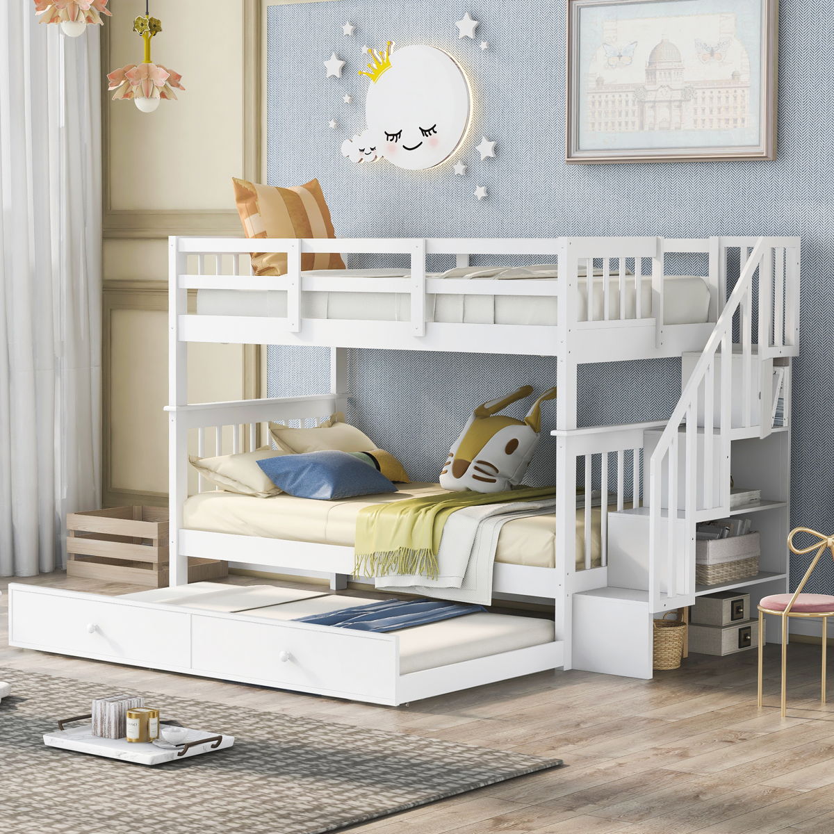 Stairway Bunk Bed With Storage And Guard Rail For Bedroom - Image 27