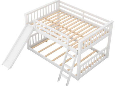 Full Over Full Bunk Bed With Convertible Slide And Ladder - White
