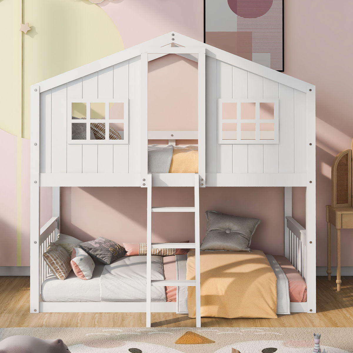 House Bunk Bed With Ladder, Wood Bed - Image 2