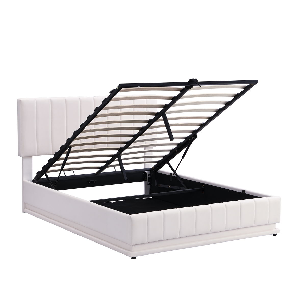 Upholstered Bed With Hydraulic Storage System And LED Light, With Sockets And USB Ports - Image 10
