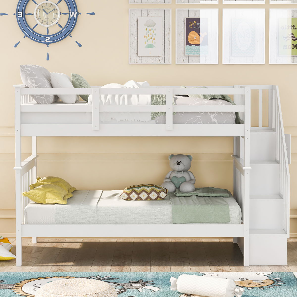 Stairway Bunk Bed With Storage And Guard Rail For Bedroom - Image 6