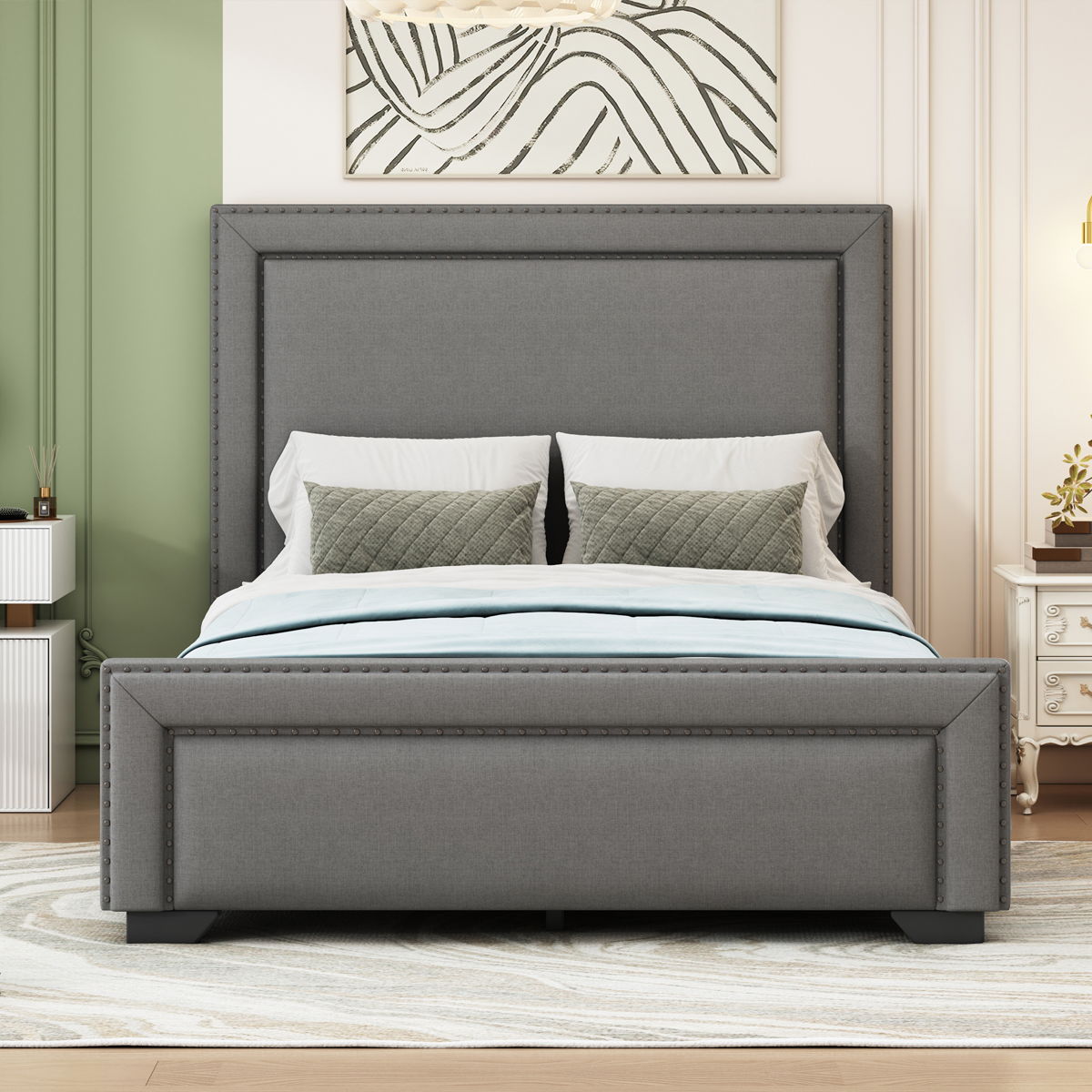Upholstered Bed With Slats Support, No Box Spring Needed - Image 2