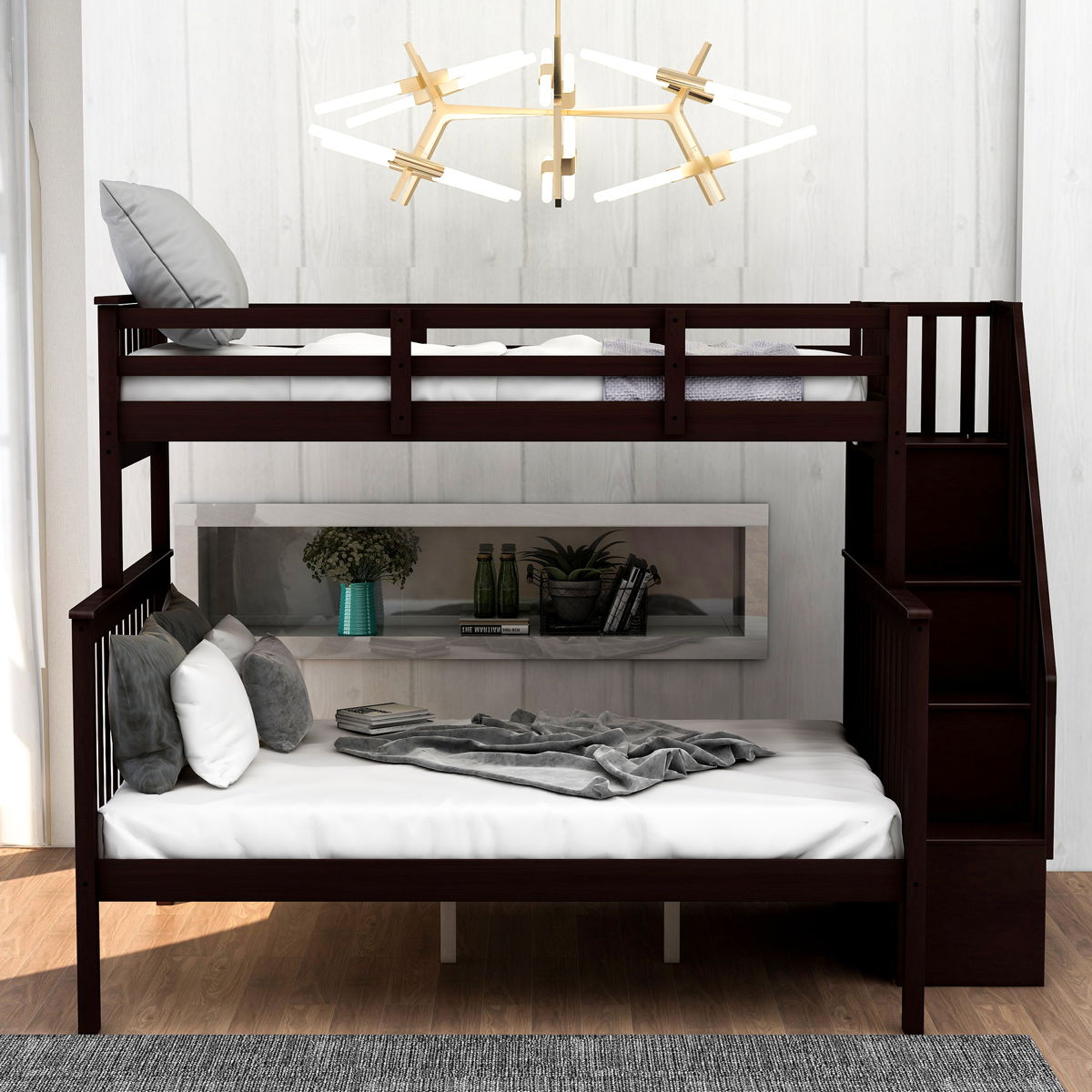 Stairway Bunk Bed With Storage And Guard Rail For Bedroom - Image 12