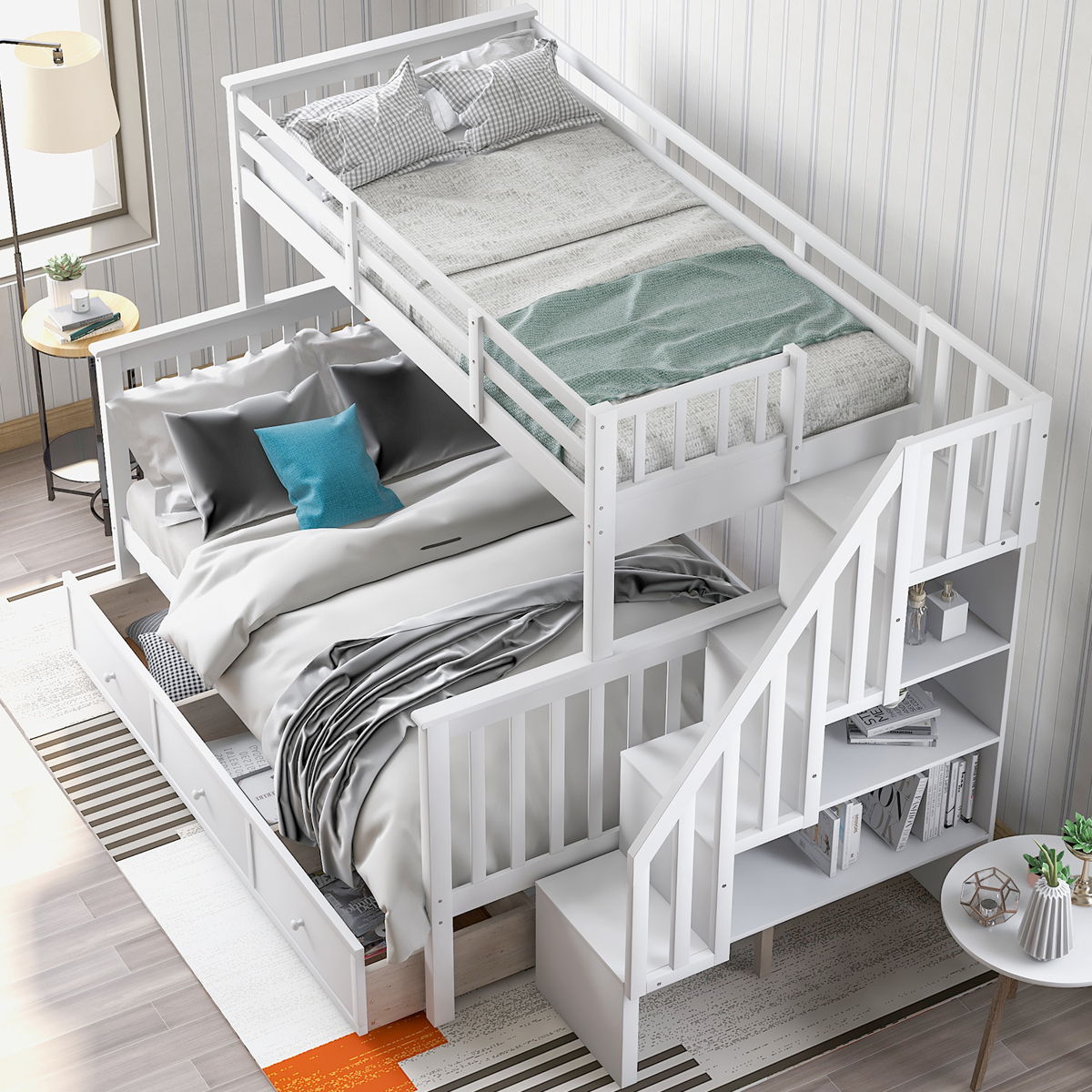 Stairway Bunk Bed With Storage And Guard Rail For Bedroom - Image 14