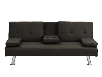 Sofa Bed With Armrest Two Holders Wood Frame, Stainless Leg Futon