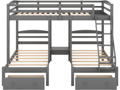 Full Over Twin & Twin Bunk Bed, Triple Bunk Bed With Drawers - Gray