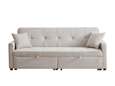 3 In 1 Convertible Sleeper Sofa Bed, Reclining Backrest, Pillows, Pockets