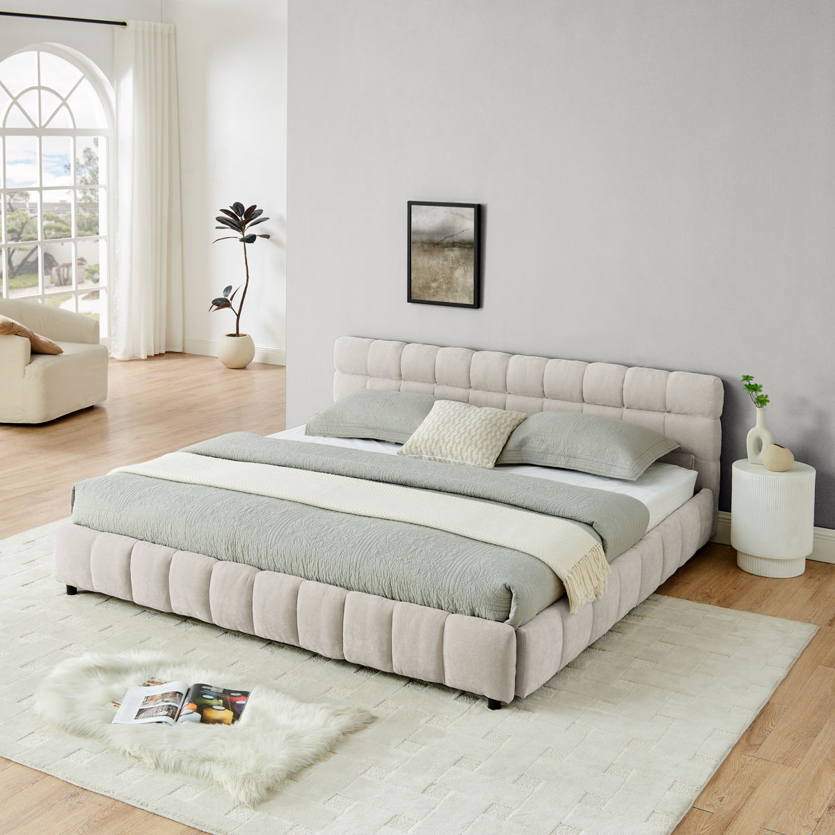 Modern Platform Bed Frame With Thick Chenille Fabric - Image 13