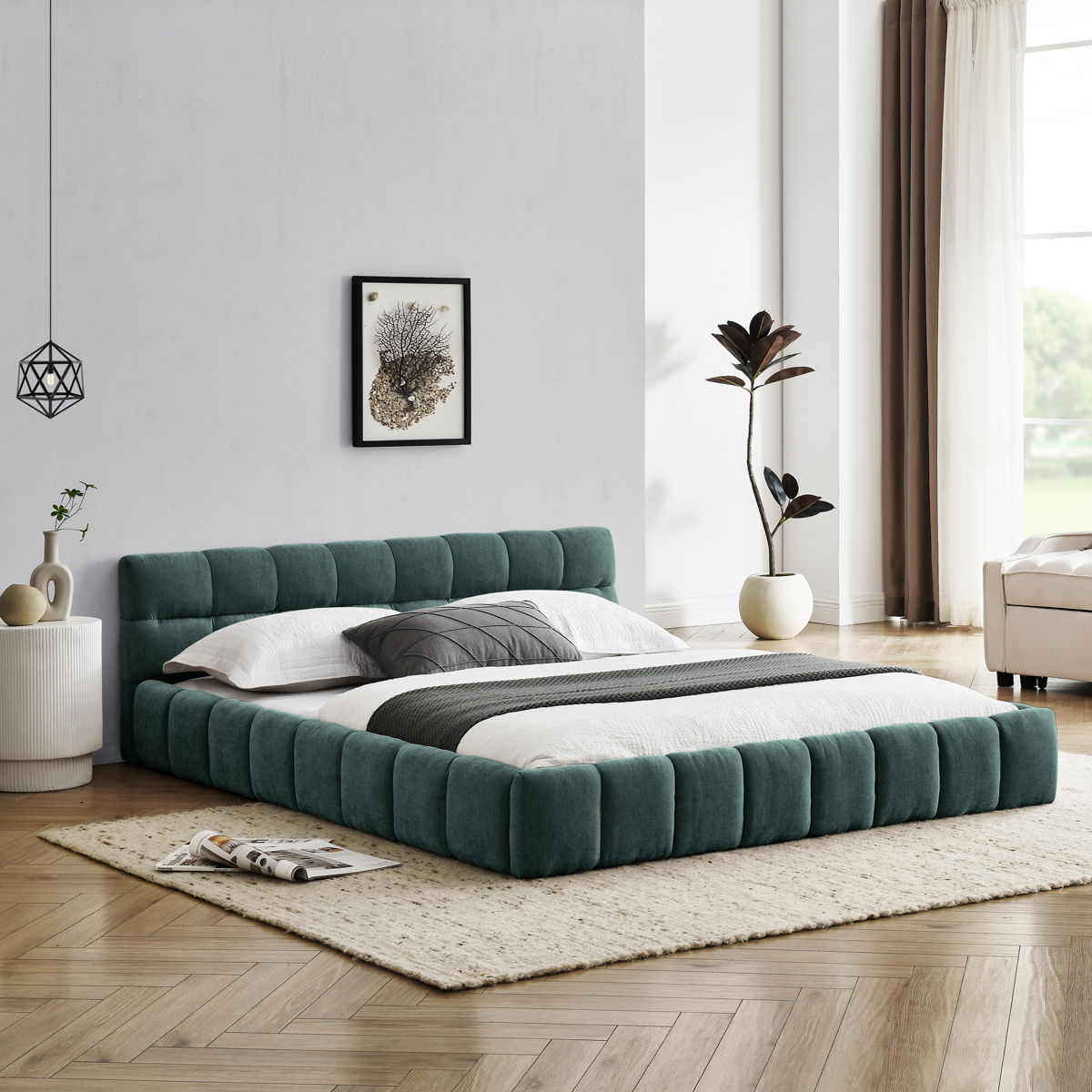 Modern Platform Bed Frame With Thick Chenille Fabric - Image 8