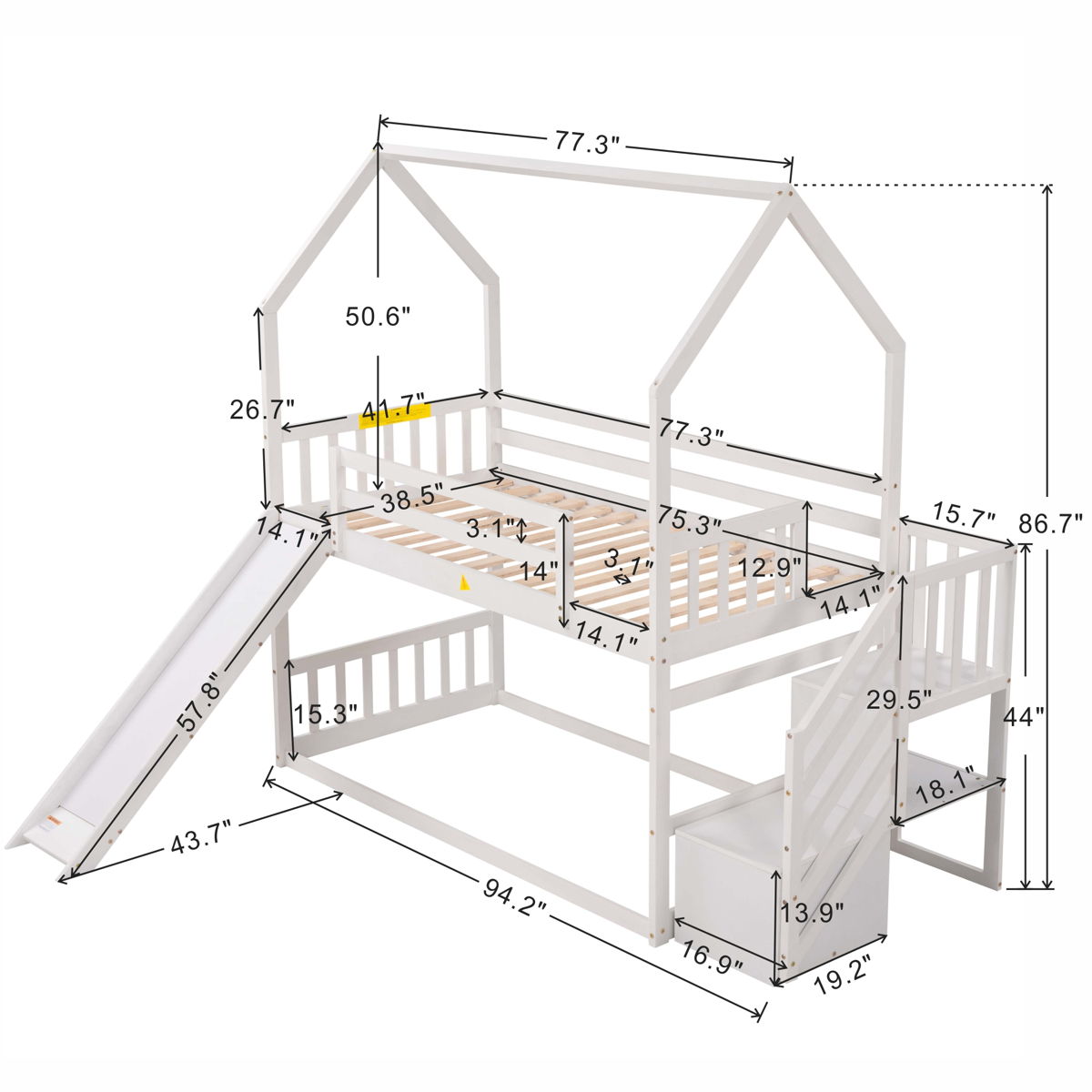 Twin Over Twin House Bunk Bed With Convertible Slide, Storage Staircase - Image 7