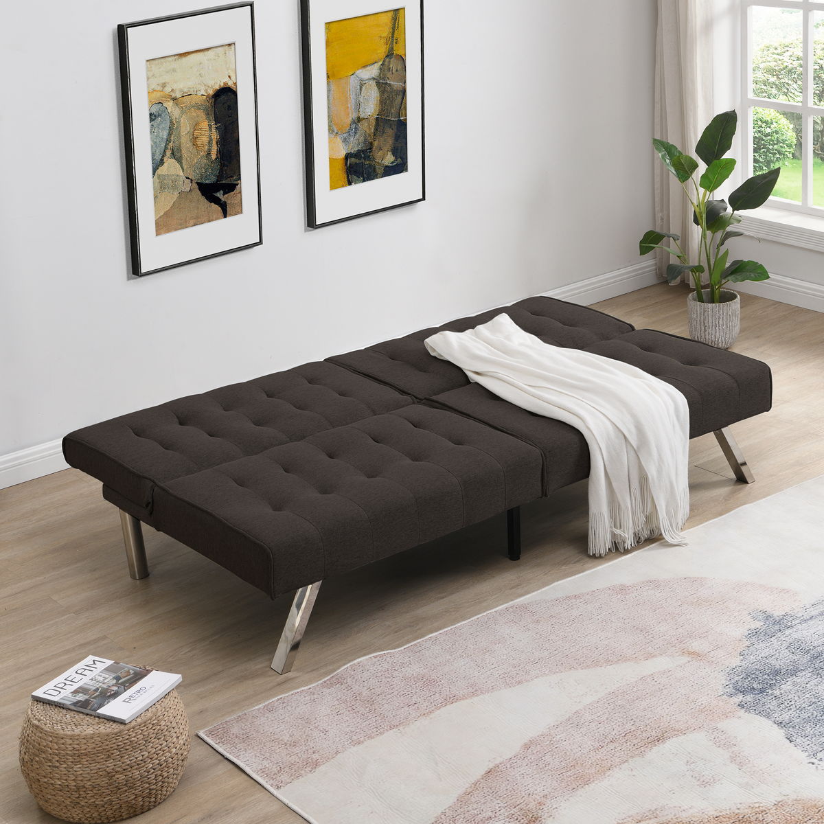 Modern Sofa Bed With Wood Frame And Stainless Legs - Image 2