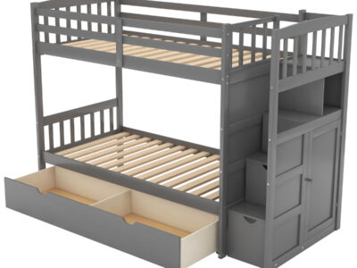 Bunk Bed, Convertible Bottom Bed, Storage Shelves And Drawers