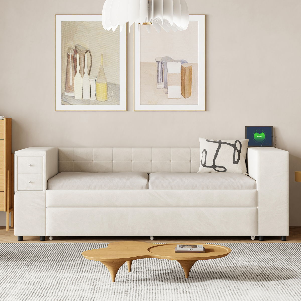 Upholstered Bed With Storage And Twin Trundle, USB Charging Ports - Image 4