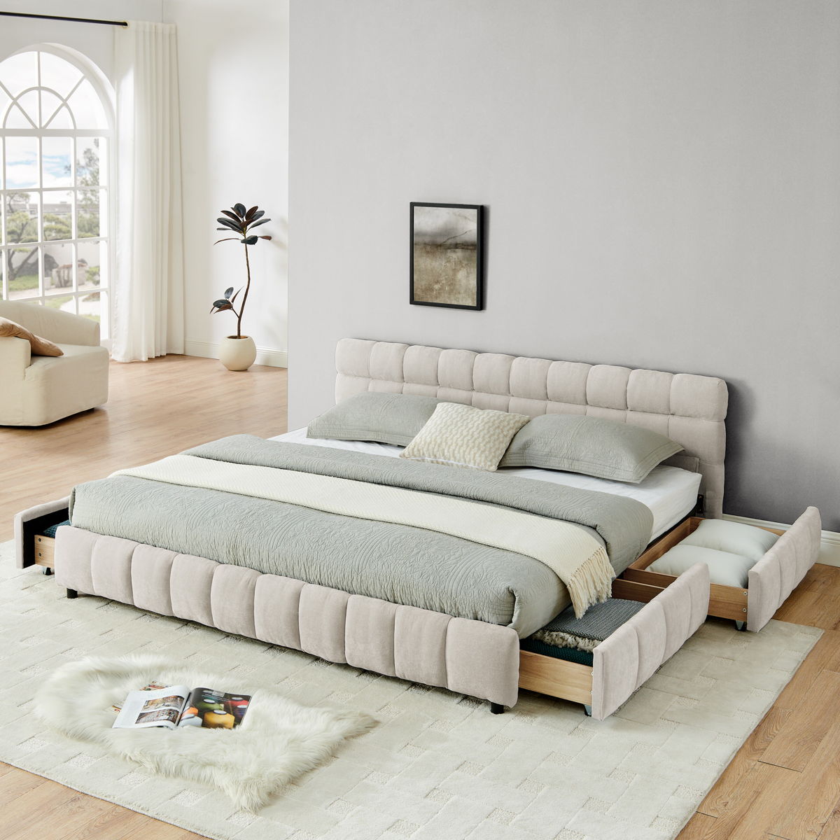 Modern Platform Bed Frame With Thick Chenille Fabric - Image 16
