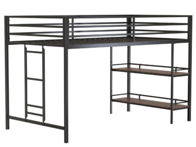 Adam - Junior Twin Loft Bunk Bed With Cinnamon Wood Shelf - Black