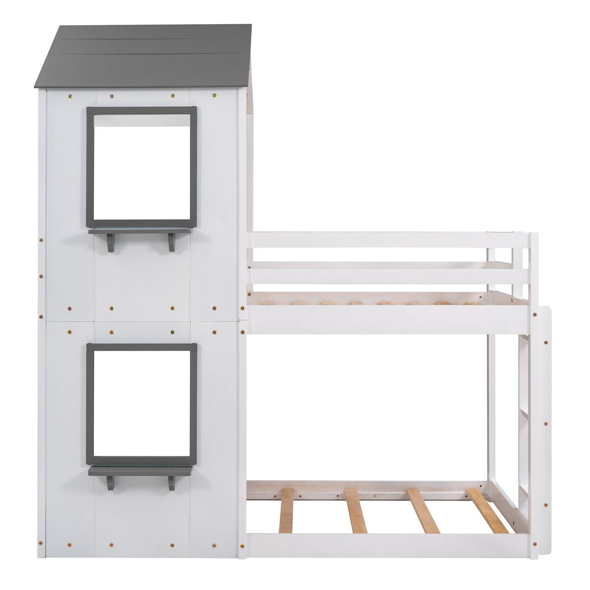 Bunk Bed Wood Bed & Roof, Window, Guardrail, Ladder - Image 6