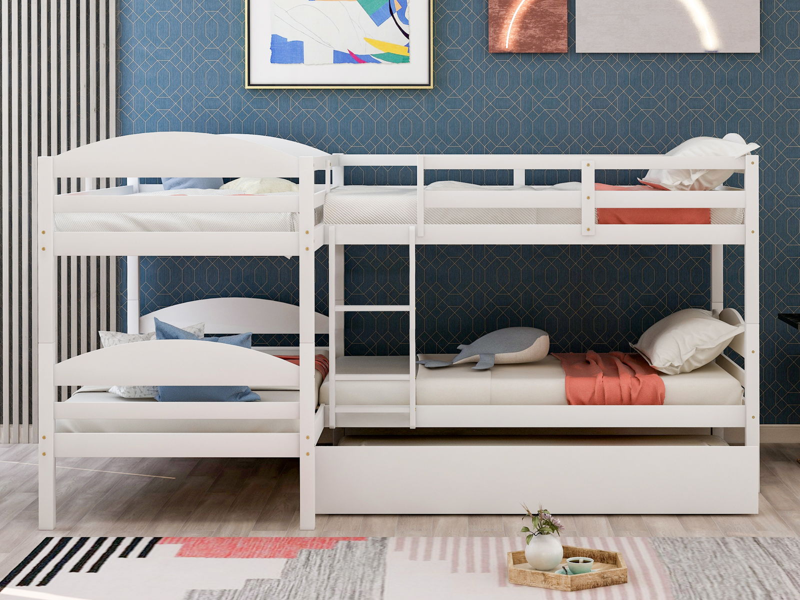 Twin L-Shaped Bunk Bed With Trundle - White - Image 3