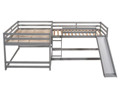 L-Shaped Bunk Bed With Slide And Short Ladder