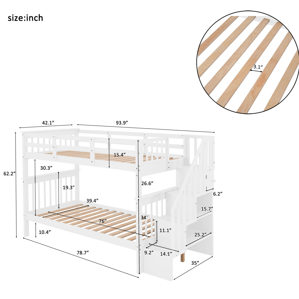 Stairway Bunk Bed With Storage And Guard Rail For Bedroom - Image 10