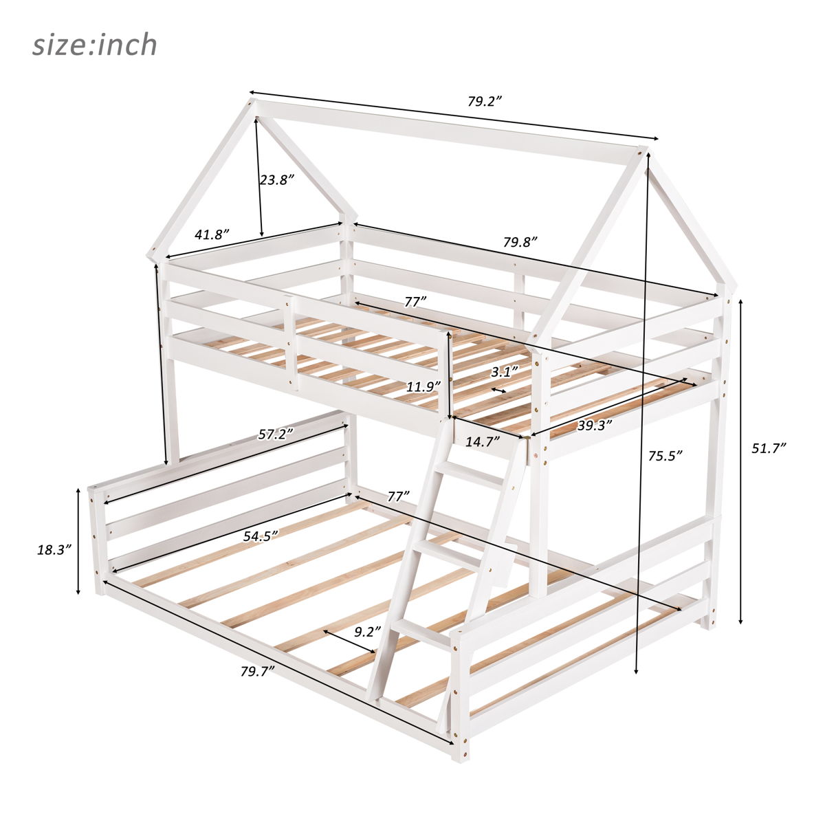 Twin Over Full House Bunk Bed With Built-In Ladder - Image 6