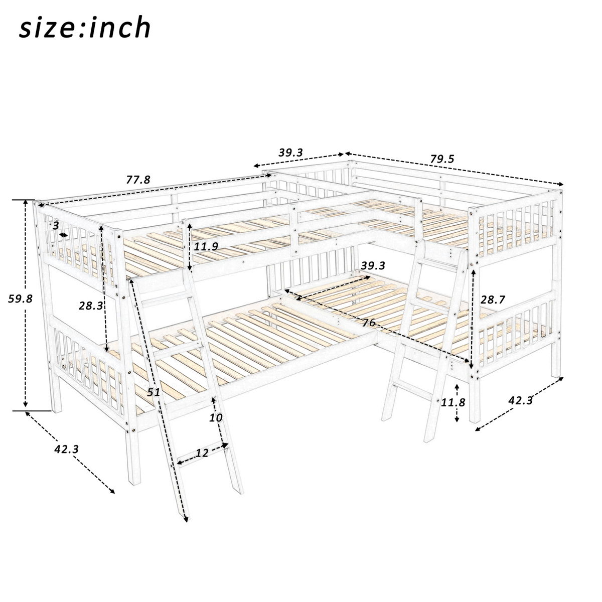 L Shaped Bunk Bed With Ladder - Image 2