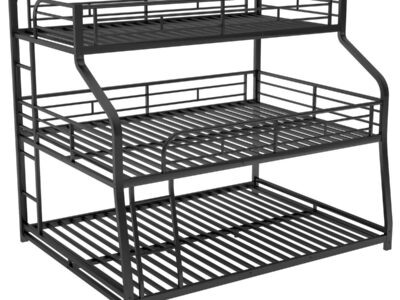 Twin Long / Full Long / Queen Triple Bunk Bed With Long And Short Ladder And Full-Length Guardrails - Black