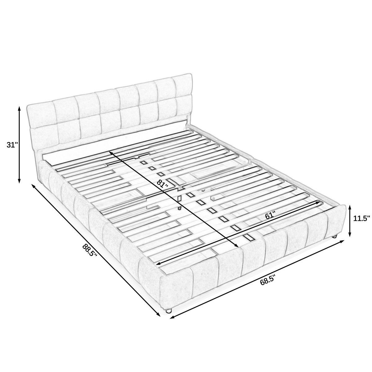 Modern Platform Bed Frame With Thick Chenille Fabric - Image 4