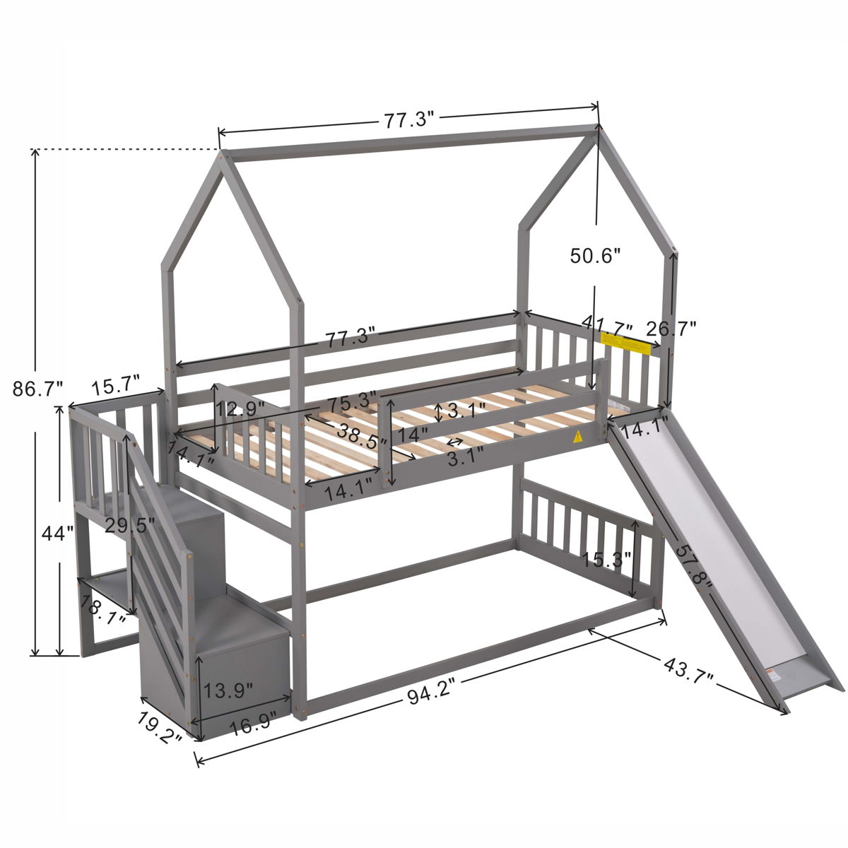 Twin Over Twin House Bunk Bed With Convertible Slide, Storage Staircase - Image 6