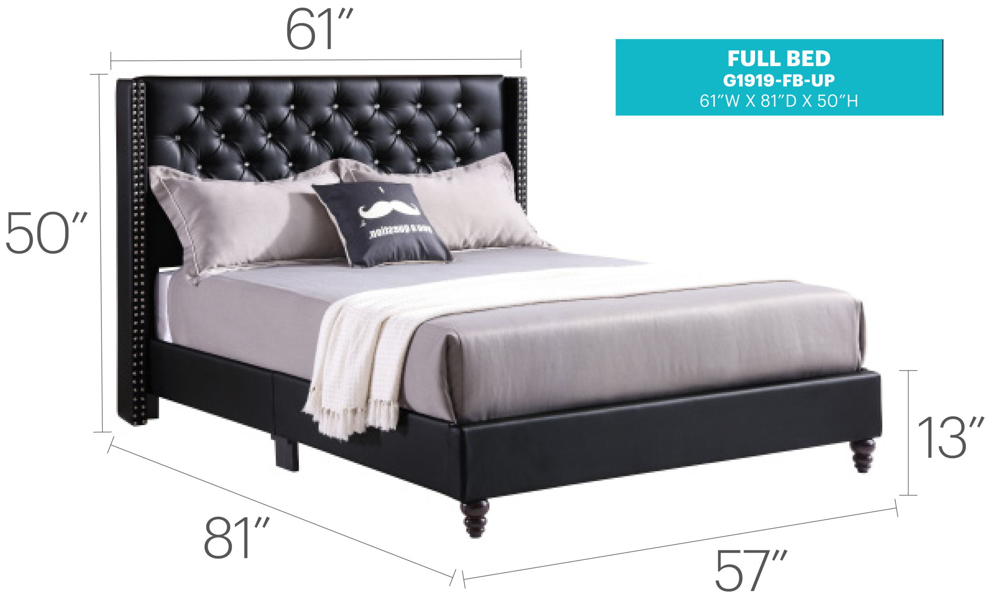 Upholstered Nailhead Trim Chic Bed - Image 10