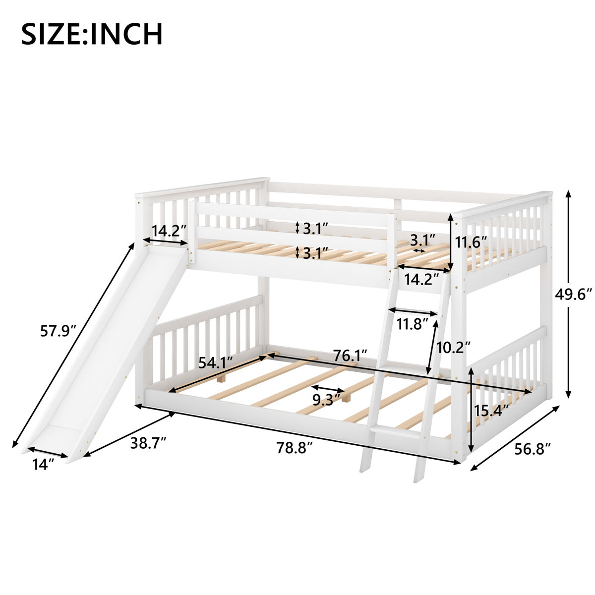 Full Over Full Bunk Bed With Convertible Slide And Ladder - White - Image 4