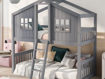 House Bunk Bed With Ladder, Wood Bed