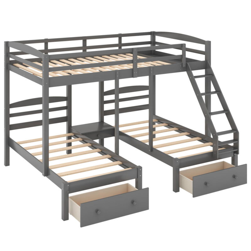 Full Over Twin & Twin Bunk Bed, Triple Bunk Bed With Drawers - Gray - Image 2