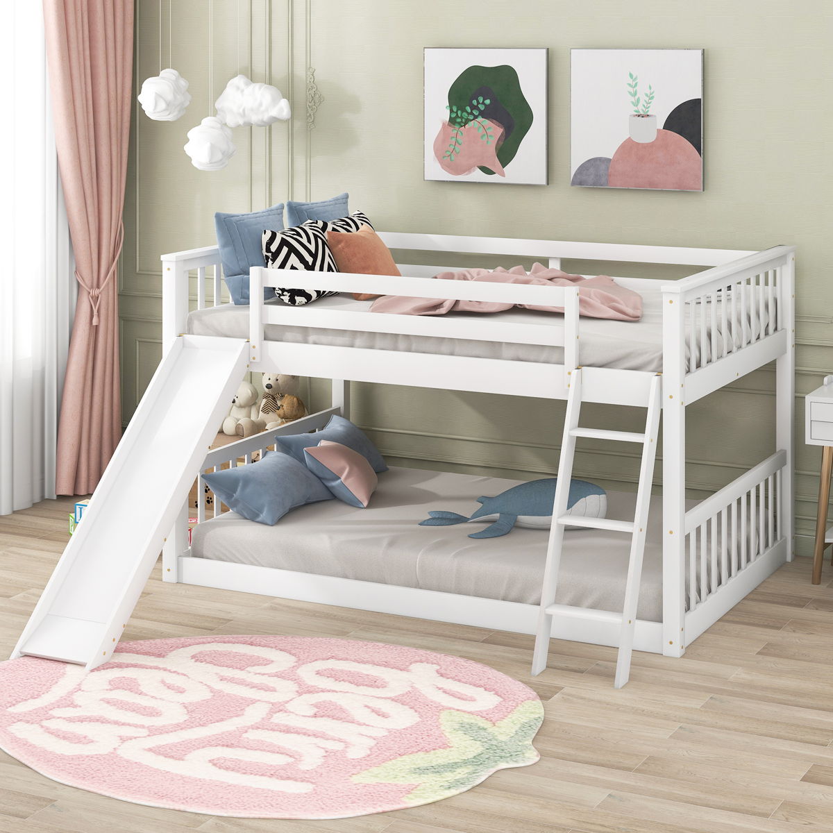 Full Over Full Bunk Bed With Convertible Slide And Ladder - White - Image 2