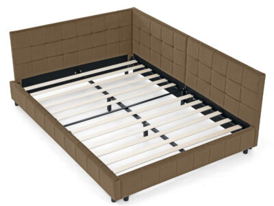 Upholstered Bed Frame With Tufted Backrest And Armrests