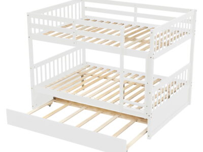 Bunk Bed With Trundle, Convertible To 2 Size Platform Bed, Bunk Bed With Ladder And Safety Rails For Kids