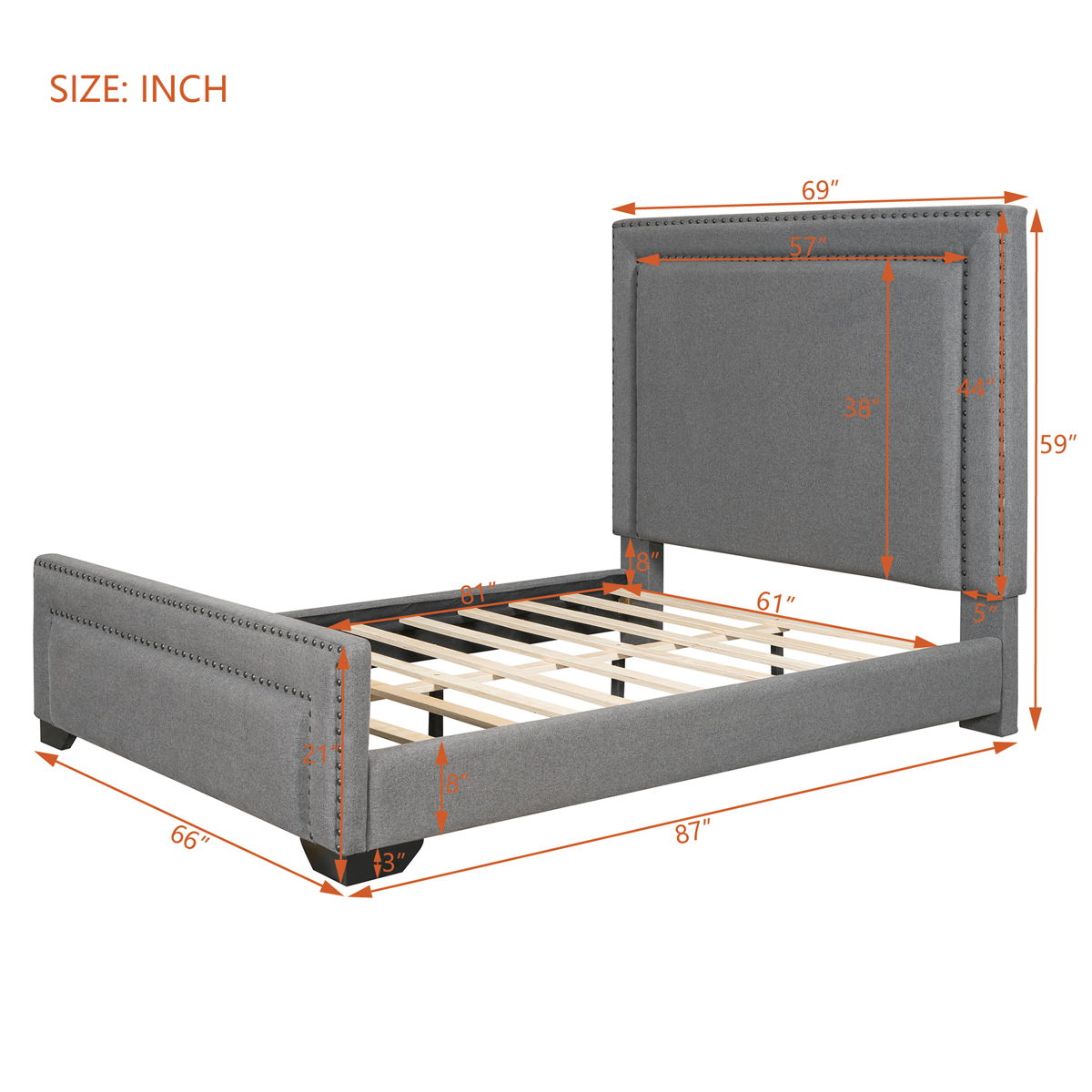 Upholstered Bed With Slats Support, No Box Spring Needed - Image 4