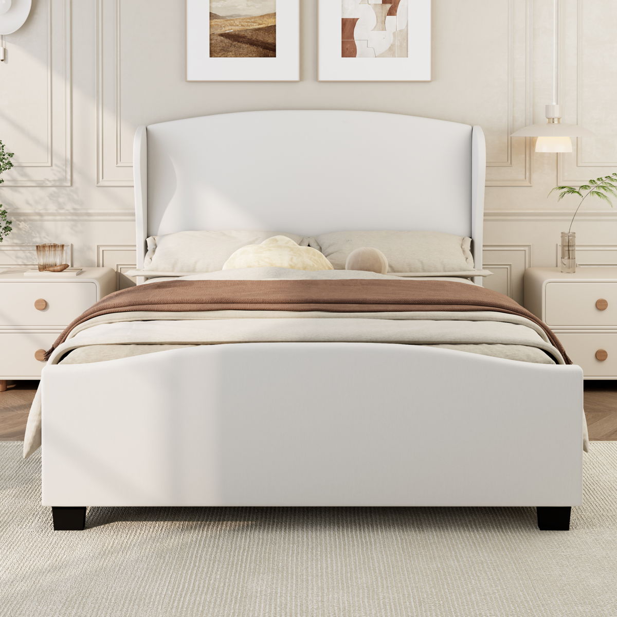 High Headboard Wingback Linen Upholstered Bed - Image 3