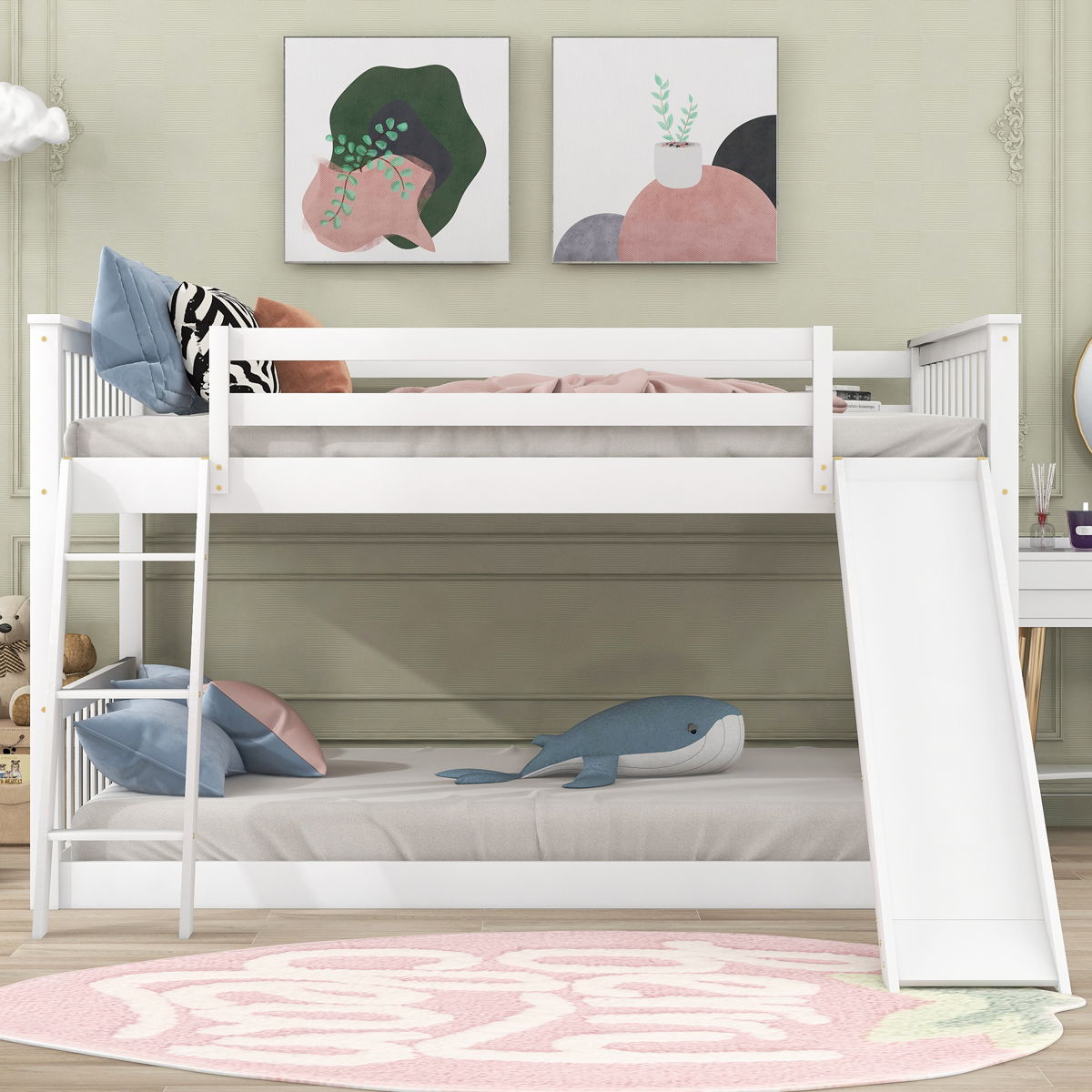 Full Over Full Bunk Bed With Convertible Slide And Ladder - White - Image 3