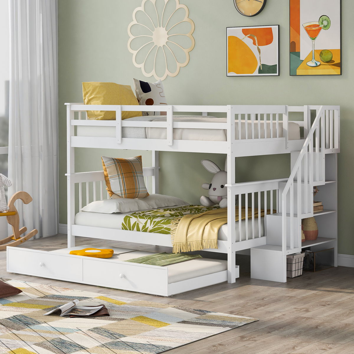 Stairway Bunk Bed With Storage And Guard Rail For Bedroom - Image 16