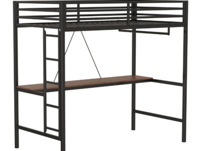Adam - Twin Loft Bunk Bed With Cinnamon Wood Desk And Closet Rod - Black