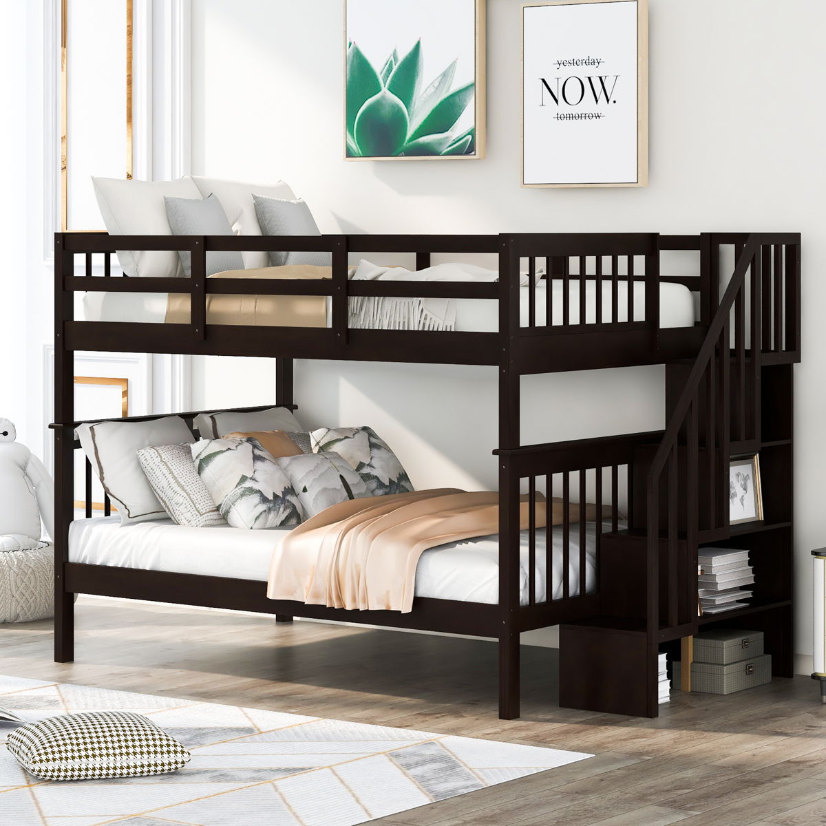 Stairway Bunk Bed With Storage And Guard Rail For Bedroom - Image 18