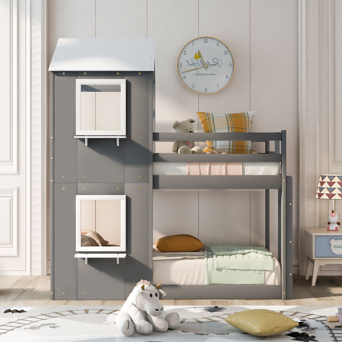 Bunk Bed Wood Bed & Roof, Window, Guardrail, Ladder - Image 5