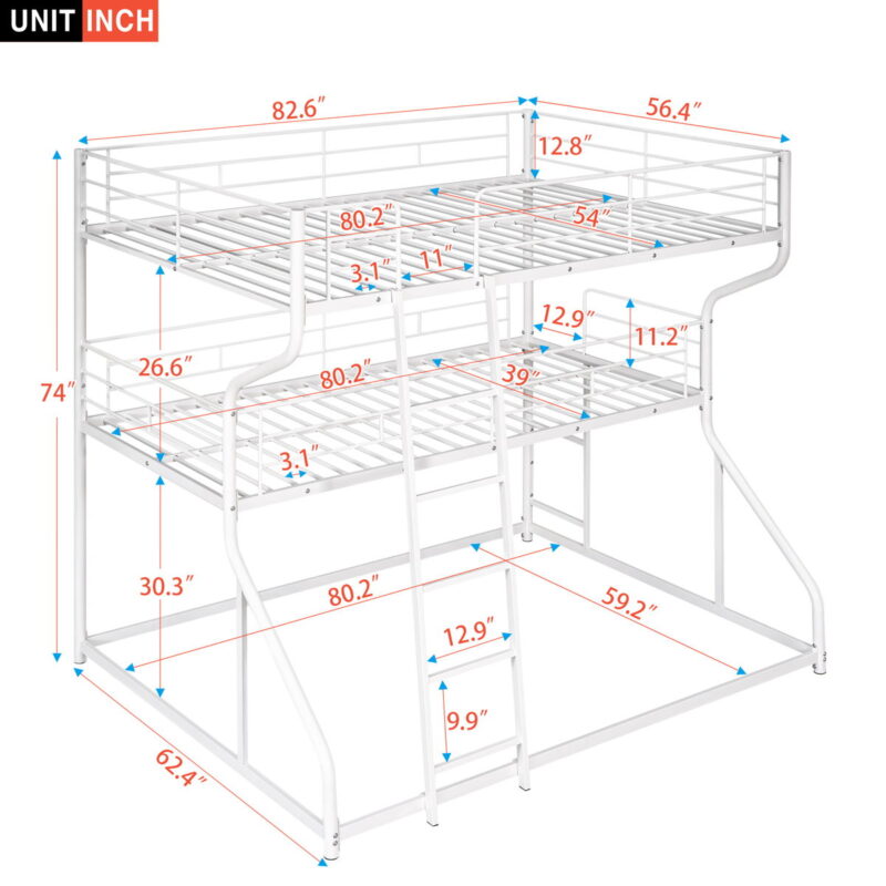 Full Long Over Twin Long Over Queen Size Triple Bunk Bed With Long And Short Ladder - White - Image 2