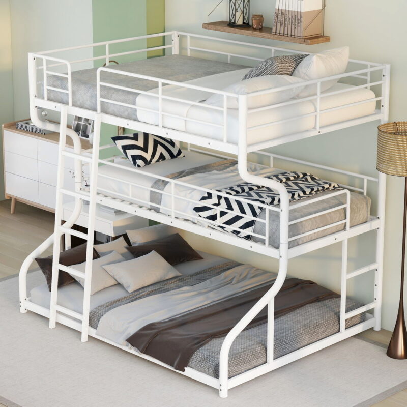 Full Long Over Twin Long Over Queen Size Triple Bunk Bed With Long And Short Ladder - White - Image 4