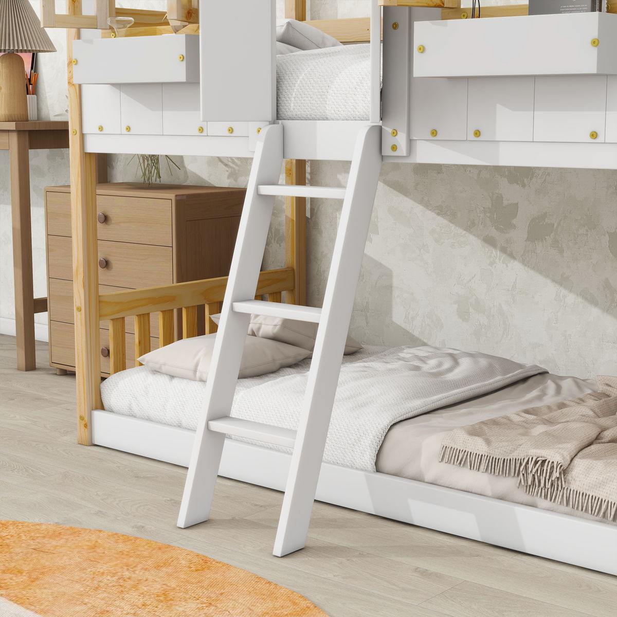 House Bunk Bed With Roof, Window, Window Box, Door, With Safety Guardrails And Ladder - Image 6