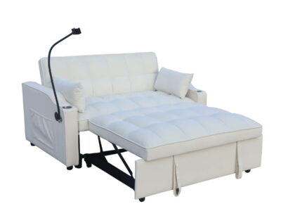 Modern Velvet Loveseat Futon Sofa With Pullout Bed, Adjustable Reclining Backrest, Toss Pillows