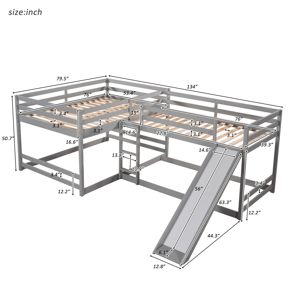L-Shaped Bunk Bed With Slide And Short Ladder - Image 4